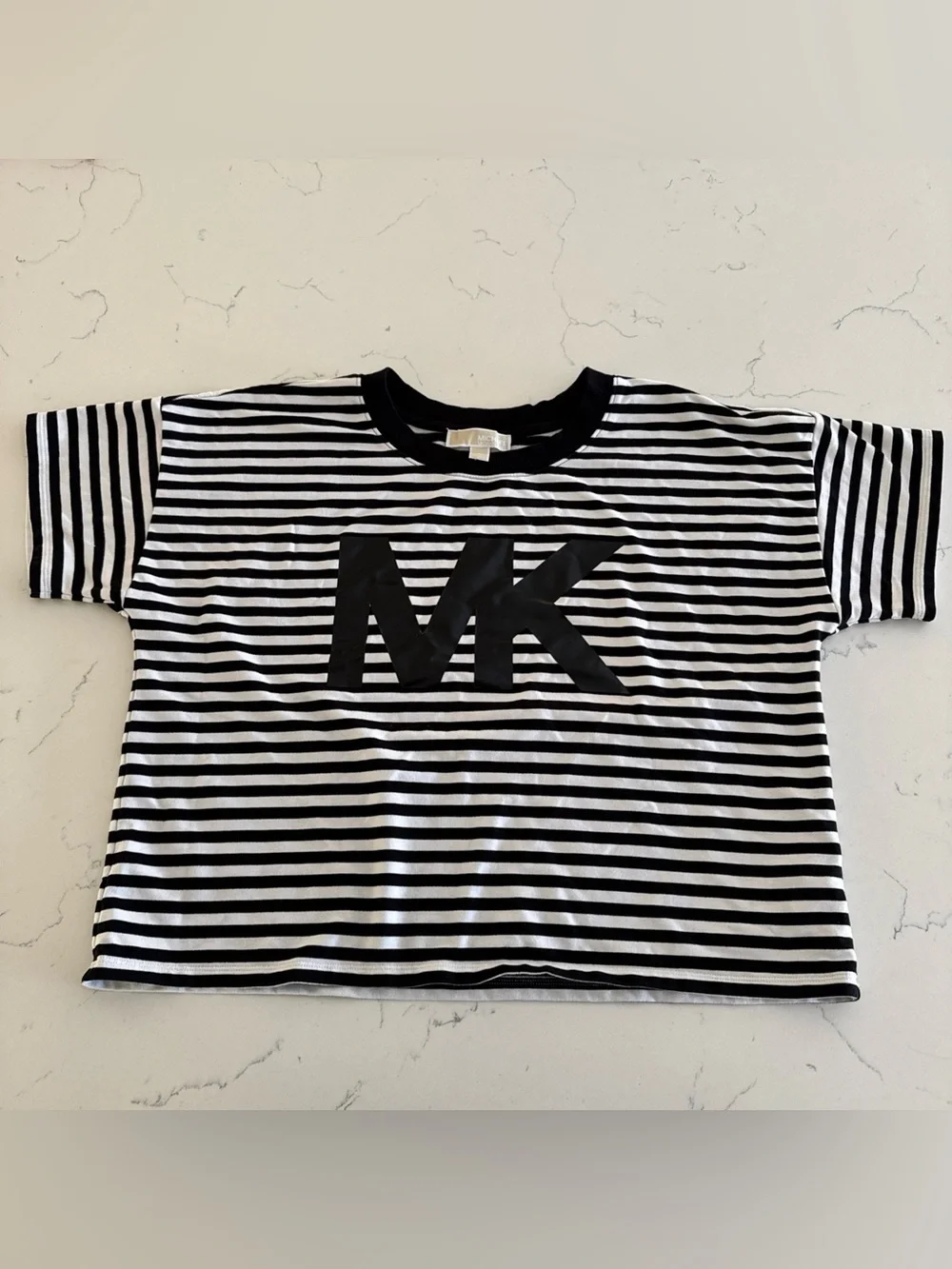 Michael Kors Boxy T-Shirt black with striped w MK logo short sleeve top